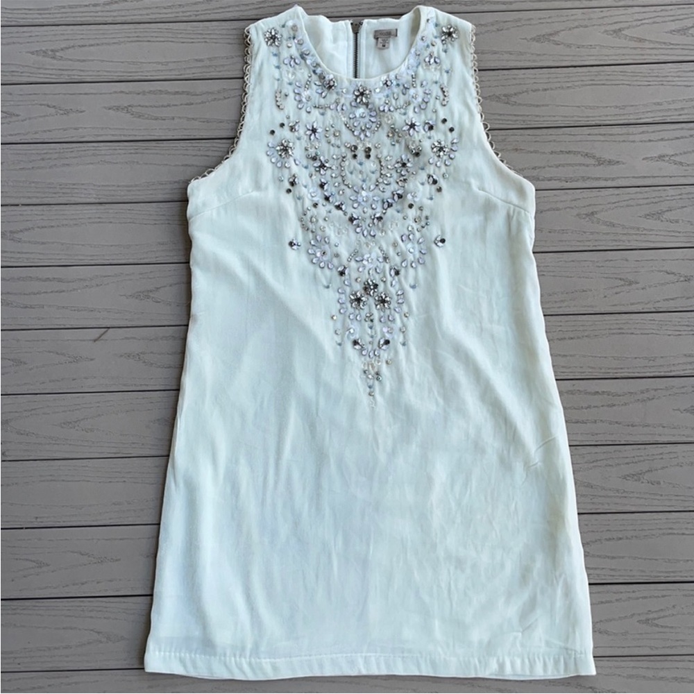 Urban Outfitters Ecoté Jasmine White Velvet Beaded Embellished Mini Shift Dress